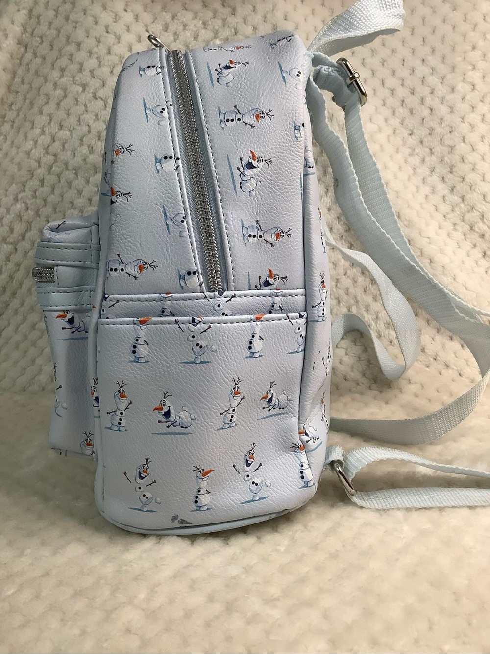 Disney Loungefly Light Blue Frozen Olaf Mini Backpack with Snowflake Charm - Picture 11 of 14